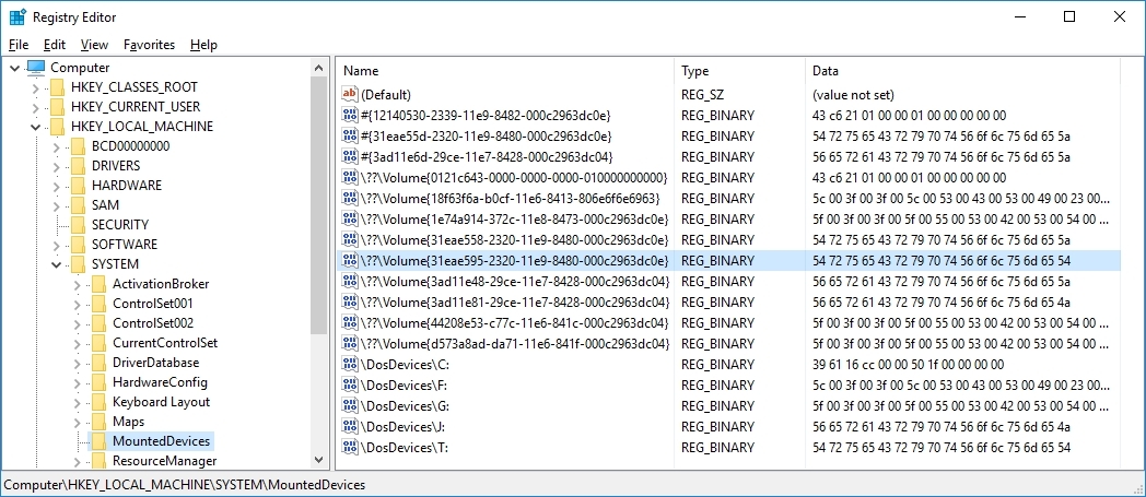 HKLMSYSTEMMountedDevices