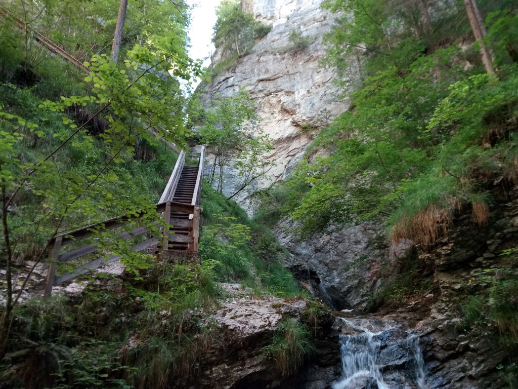 Wooden Stairs next to the Waterfall