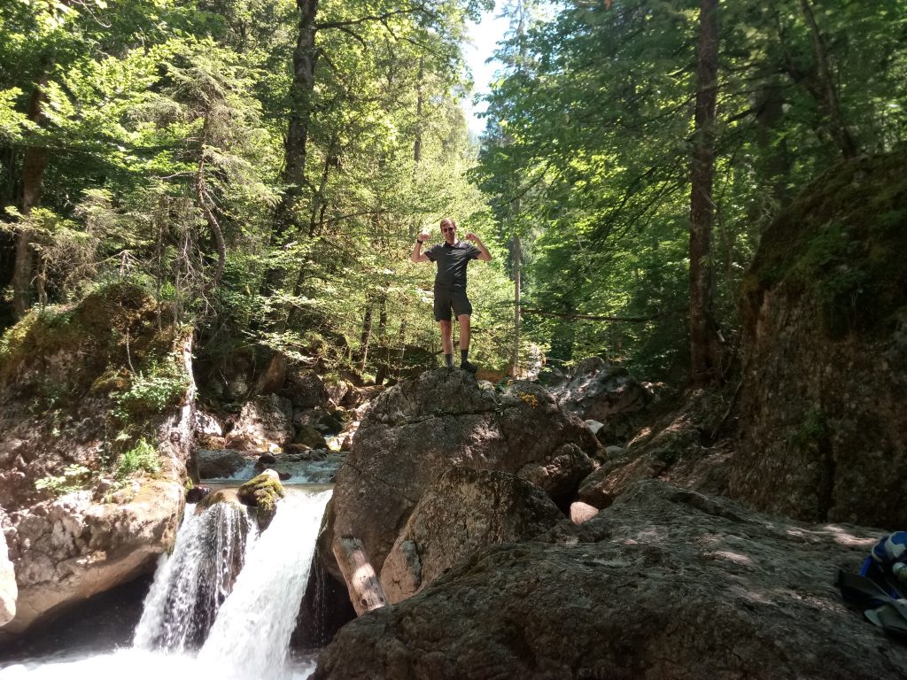 At the end of the gorge next to the trail