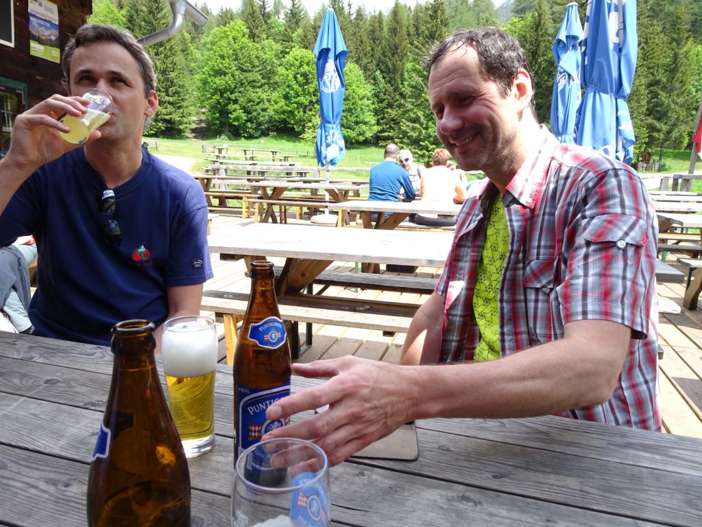 Hans also enjoys a cold beer at Guter Hirte