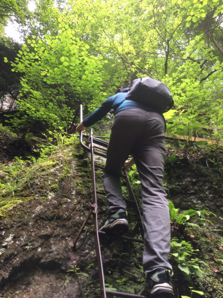 Rene mounting the first ladder