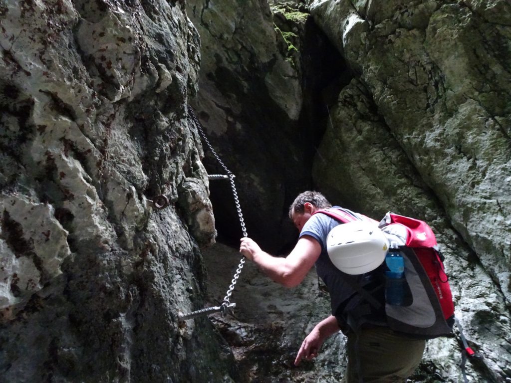 Herbert climbing inside the gorge