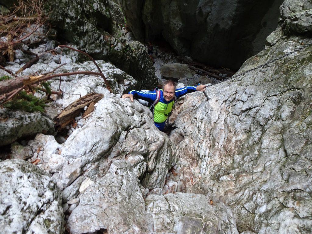Herbert climbing insdie the gorge