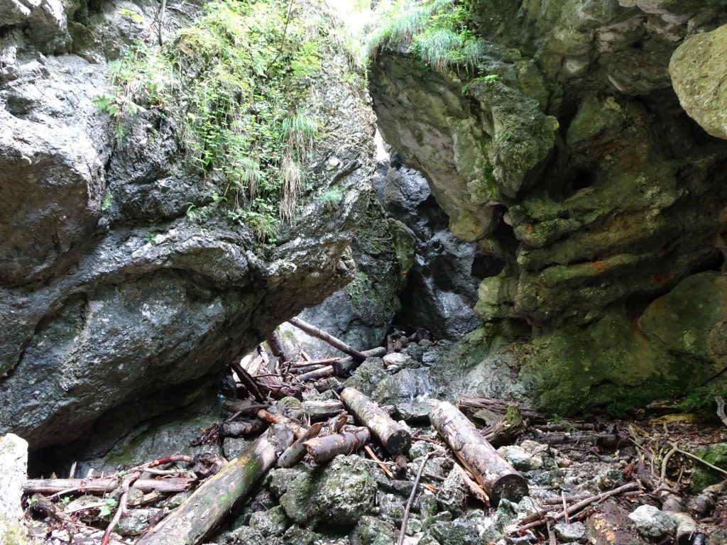 The trail leads into a small cave