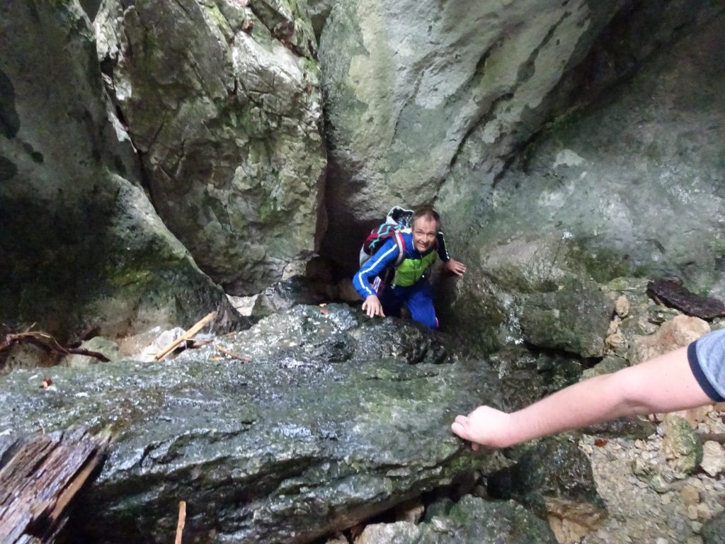Hiking inside the small cave