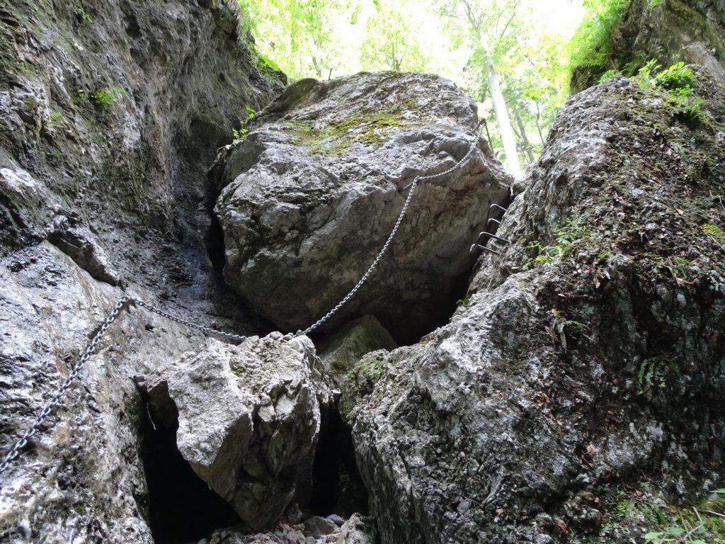 Next climbing passage secured with a chain