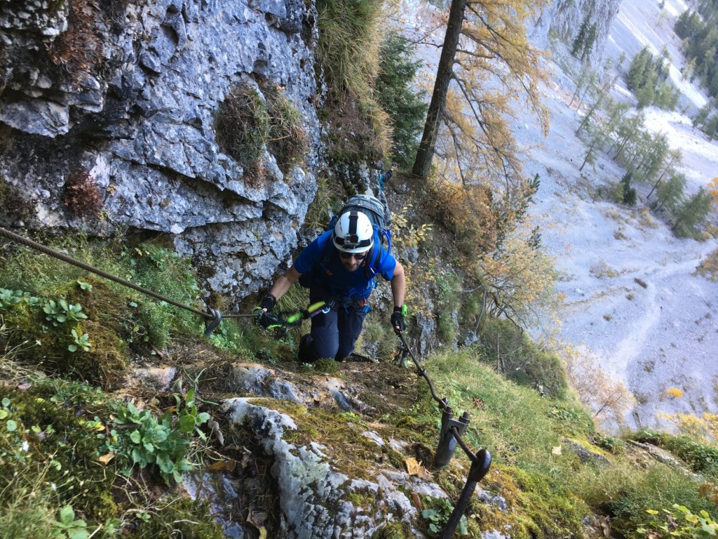 Stefan on the wet and slippery part of the via ferrata