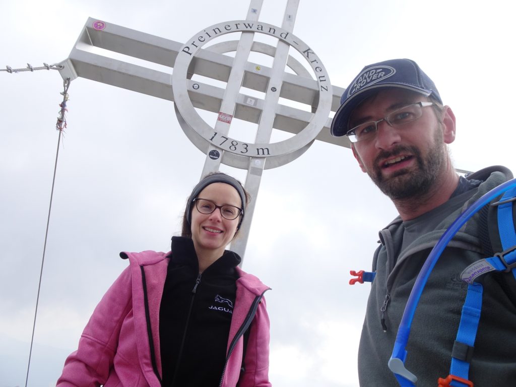 Debora and Stefan at the Preiner Wand summit cross