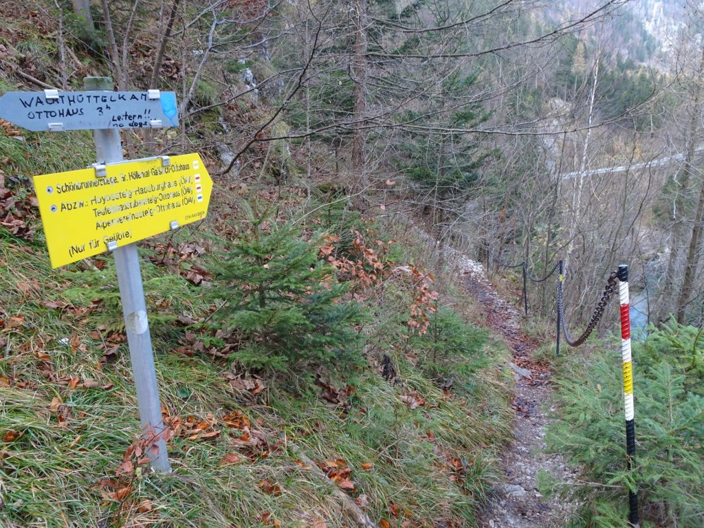 Follow the white-yellow-white marked trail