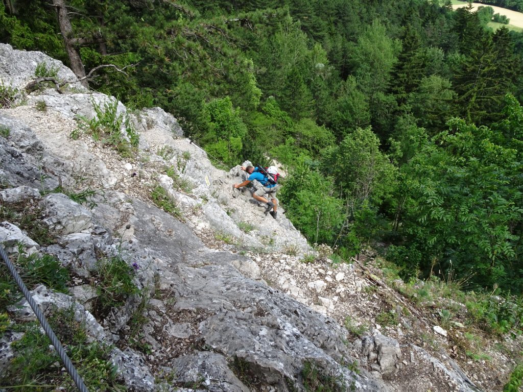 Werner climbing downwards on Leiterlsteig