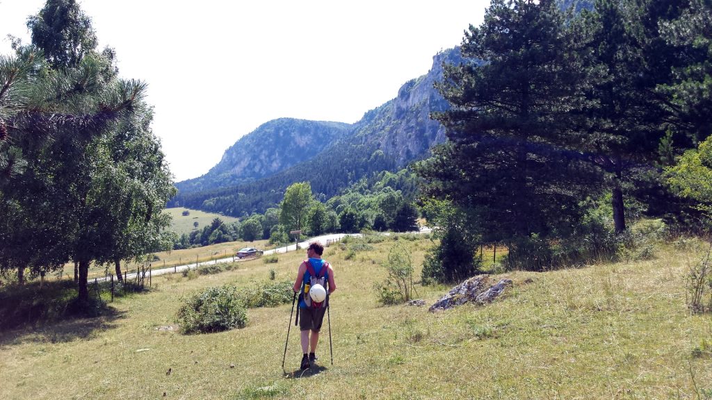 Hannes hiking towards the big parking