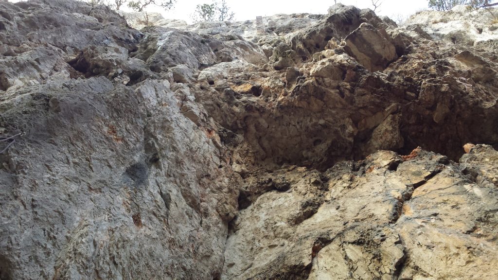 Looking upwards to the ladder from the starting point