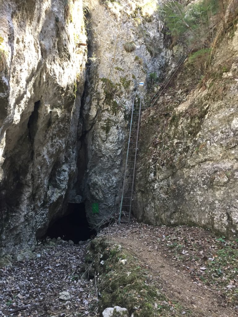 Cave entry next to long ladder