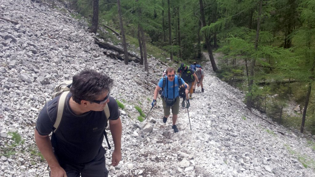 Hiking up the scree field