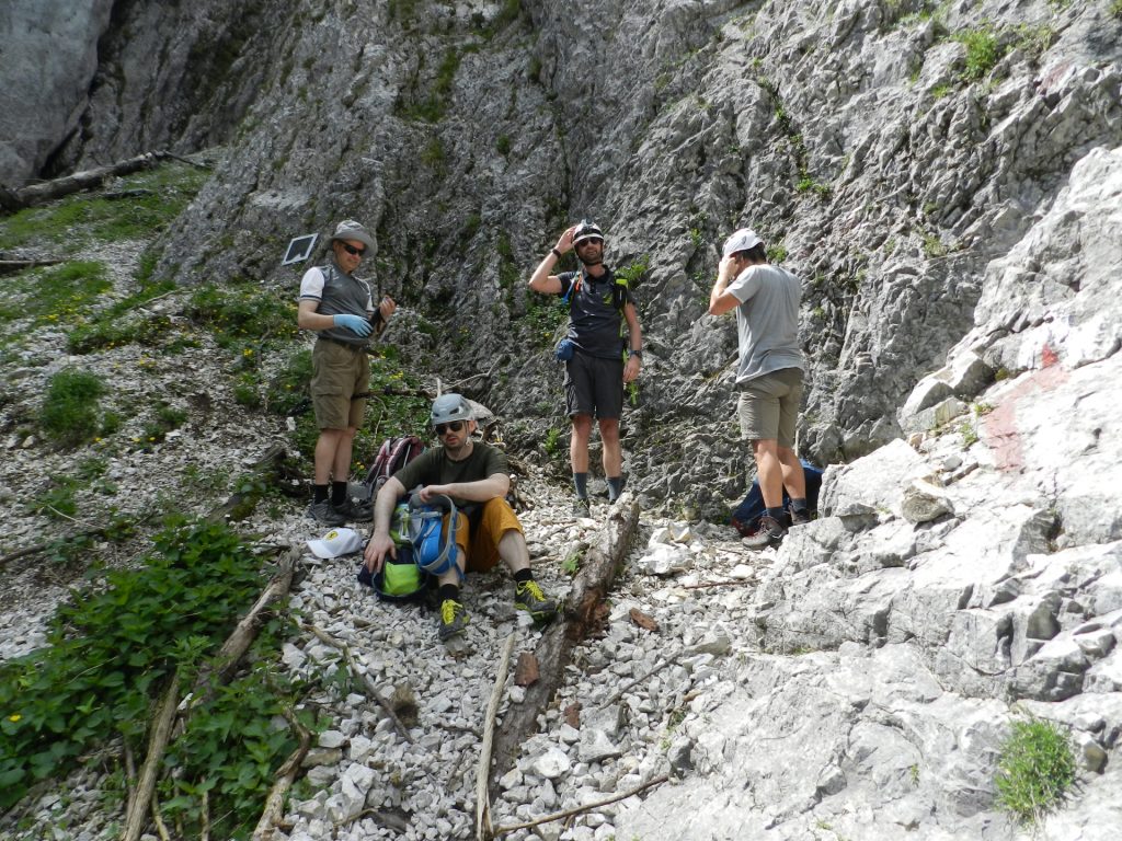 Putting on the ferrata sets and helmet