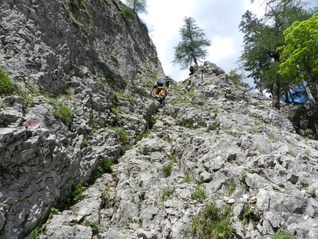 Stefan and Predrag take the lead and climb up (I-) to the first part of the ferrata