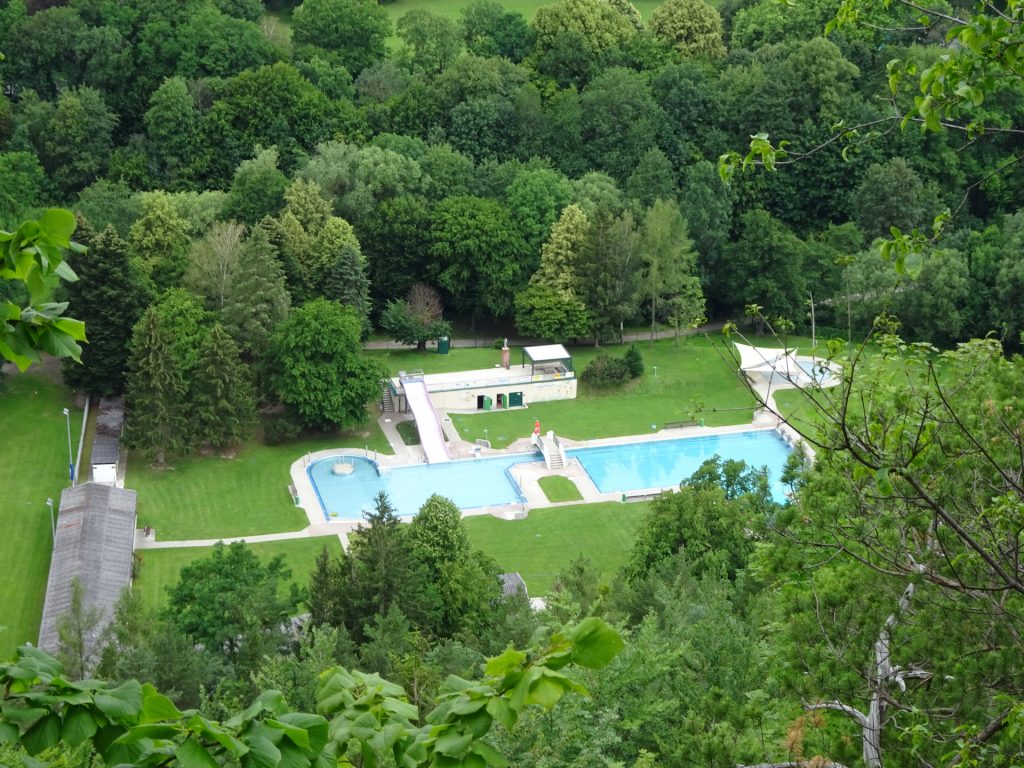 The public swimming bath seen from the top