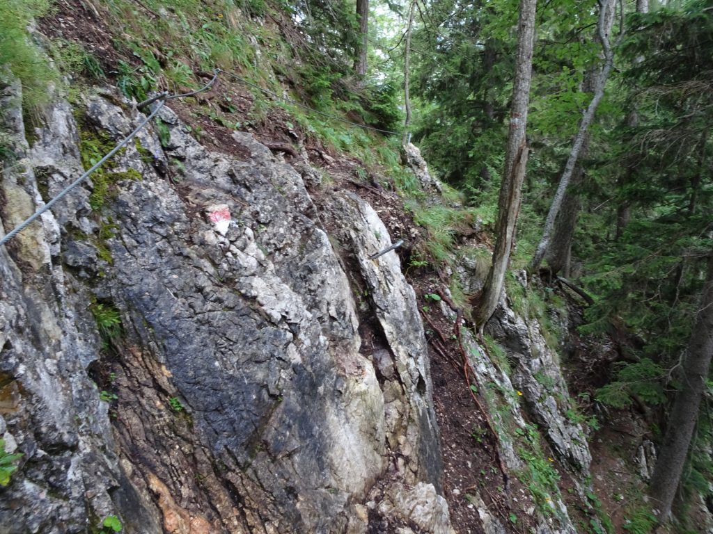 A tricky (because wet) traverse at Peter Jokel Steig