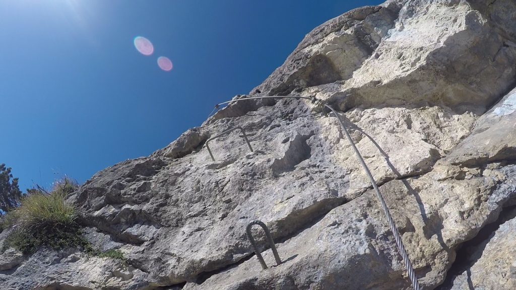 GV-Steig: The second crux (slighly overhanging climb) at the headwall ((14), D)