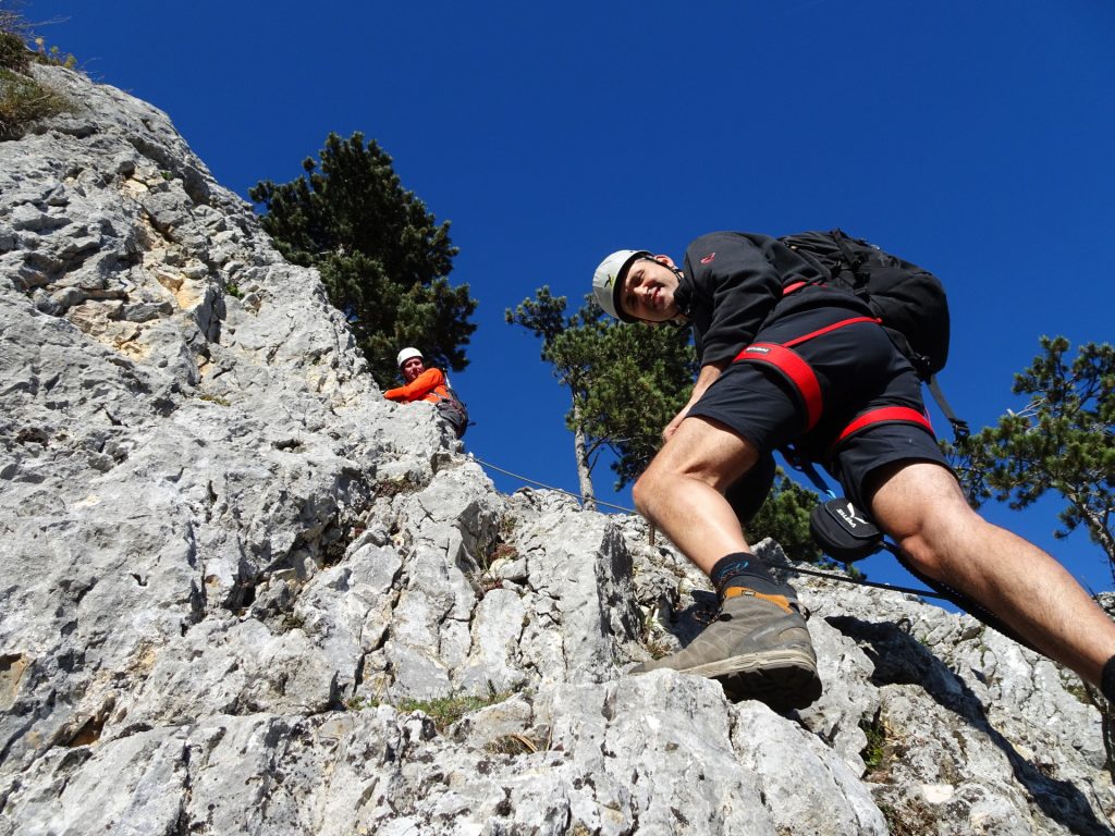 Steirerspur: Bernhard and Hans climbing downwards (A, A/B)
