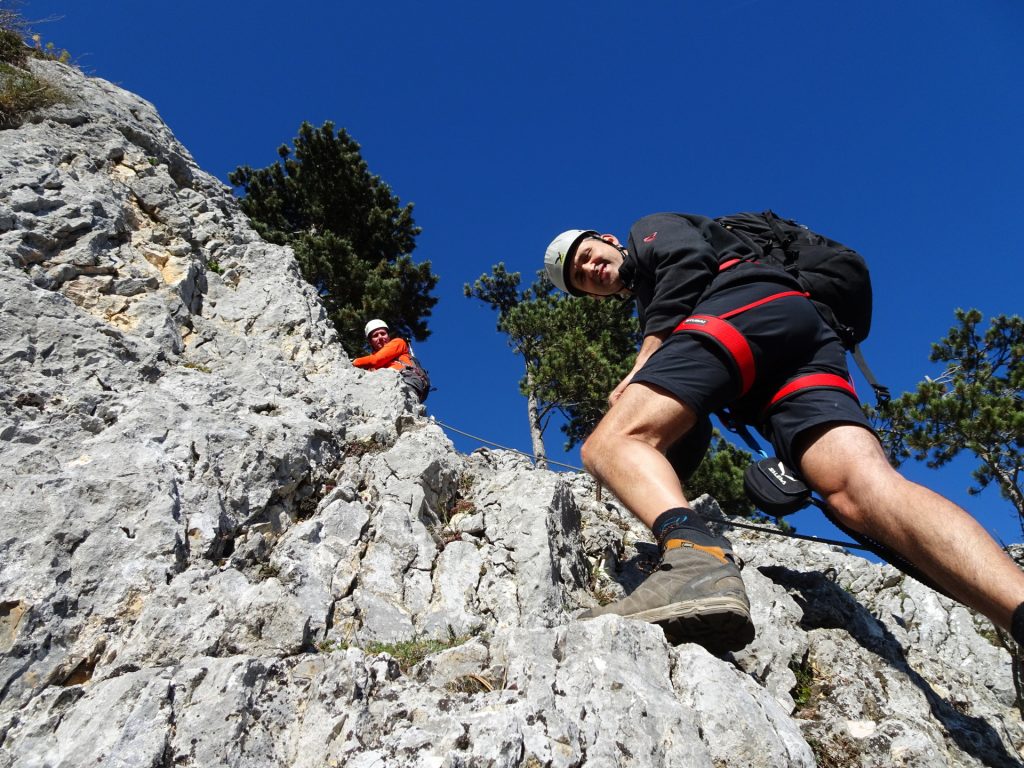 Steirerspur: Bernhard and Hans climbing downwards (A, A/B)