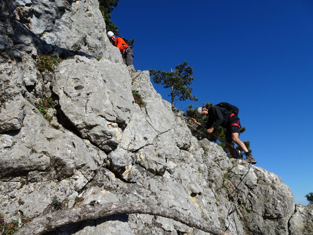 Steirerspur: Bernhard and Hans climbing downwards (A, A/B)