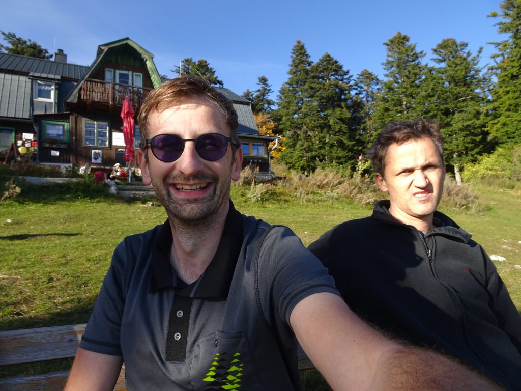 Stefan and Bernhard enjoy a break at "Hubertushaus"