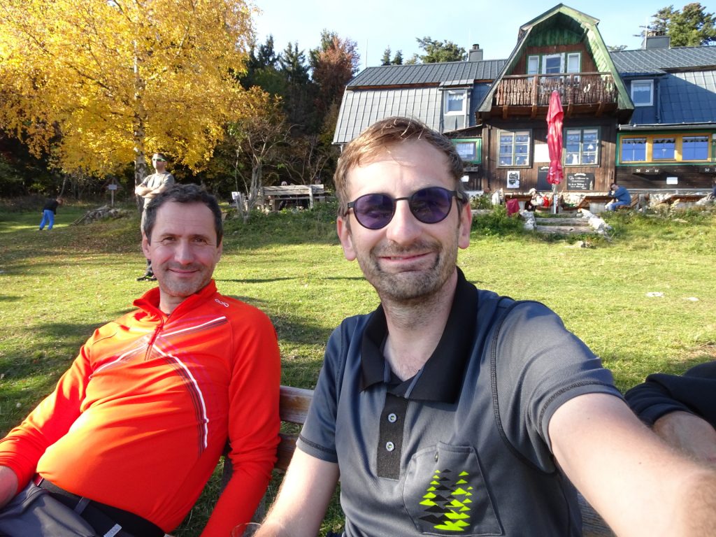 Hans and Stefan enjoy a break at "Hubertushaus"