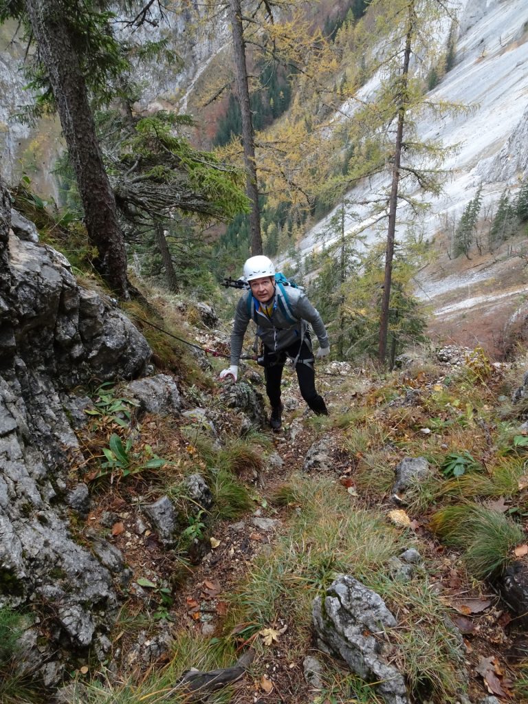 Herbert climbing up towards the channel