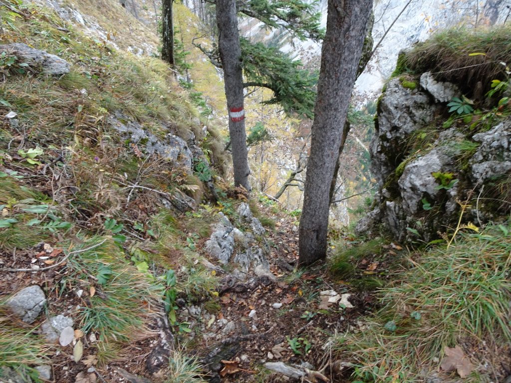 Climbing down towards the traverse