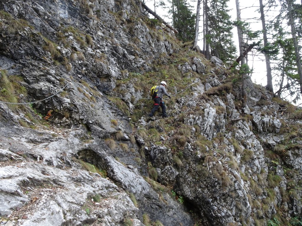 Robert on the traverse (protected with a chain)