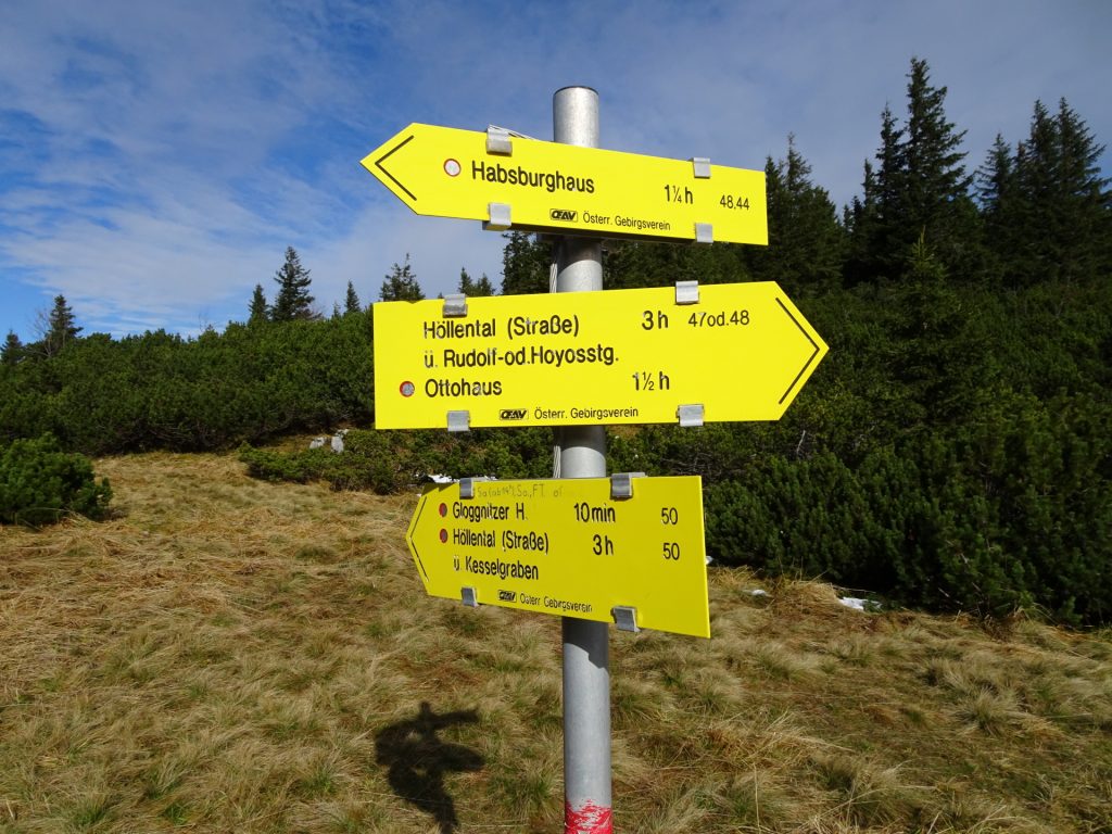 Follow the trail towards "Ottohaus" (note that the "Gloggnitzer hut" is only open on Sat and Sun 14pm)