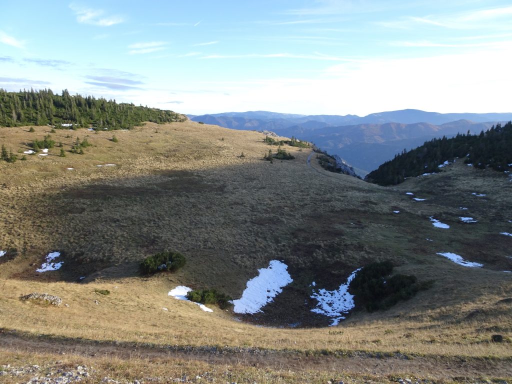 View from the trail back to the mountain station of the cable car