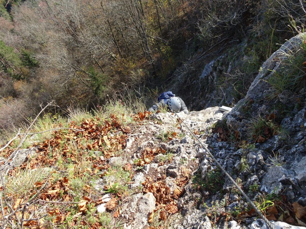 Predrag mastering the crux at "Ganghofersteig" (C/D)