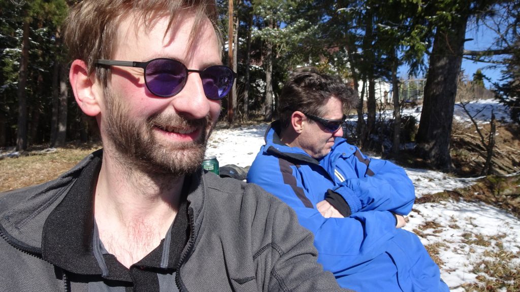 Stefan and Robert enjoying the view (and warming sun)