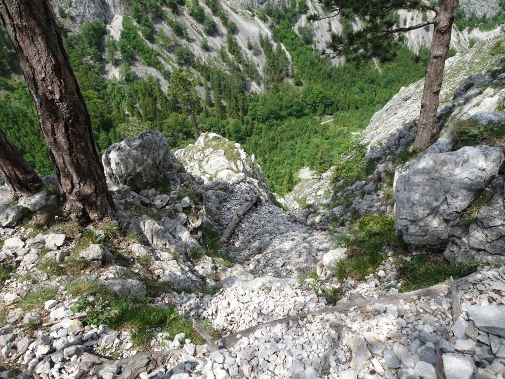 View downwards after the chimney