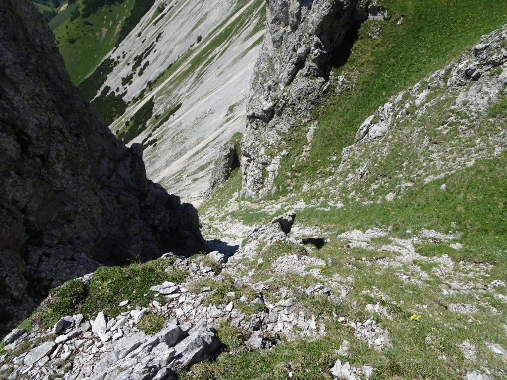 View down through the gully (after the crux and cave)