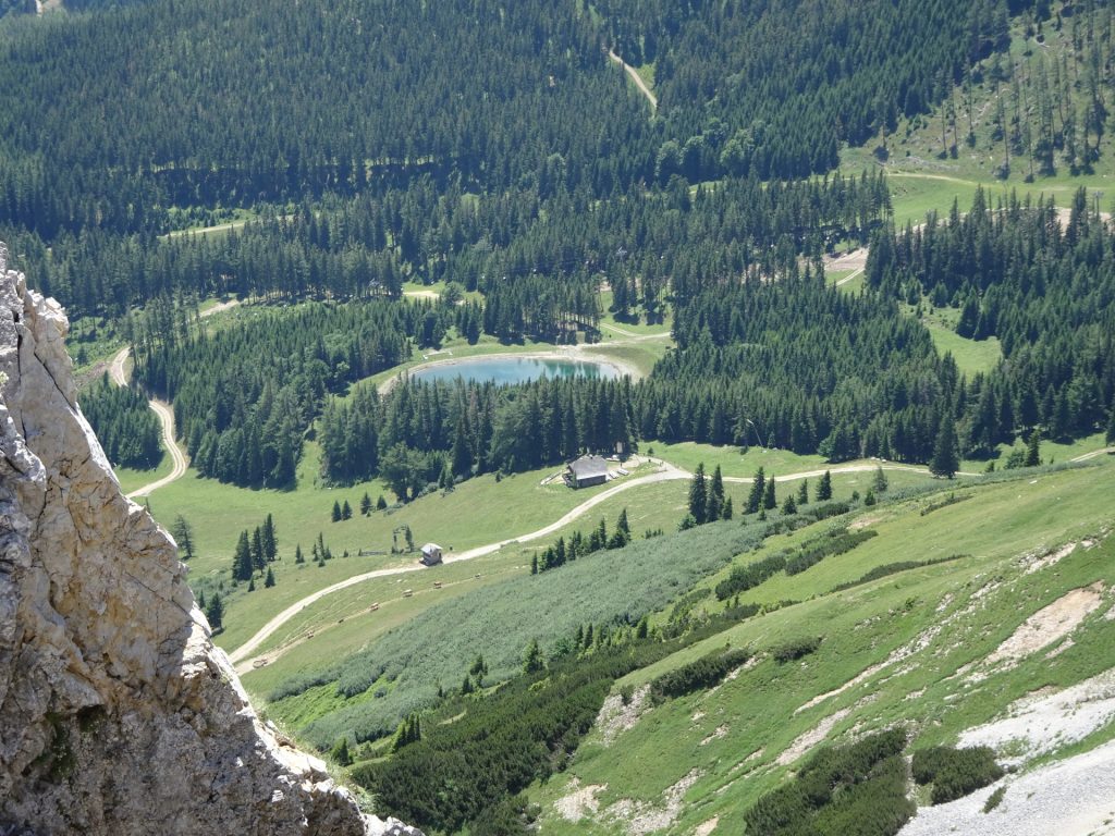 View down into the valley towards the water reservoir