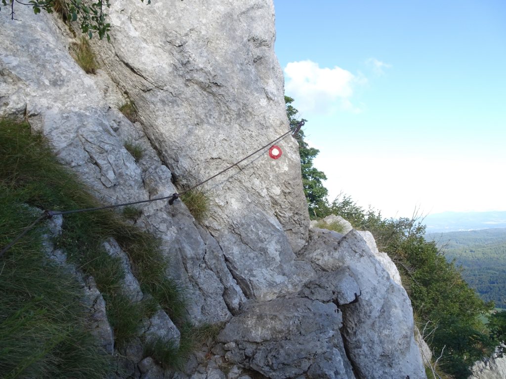 At the crux: a (very) short exposed traverse