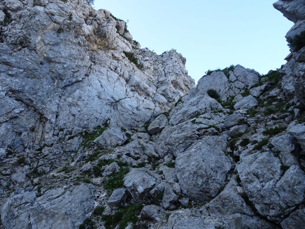 Climbing through the channel (follow red markings) at "Tominškova Pot"