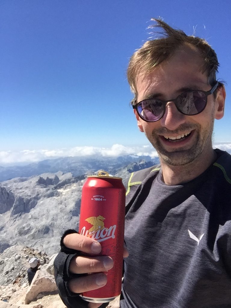 Stefan enjoys a well-deserved refreshment at the top of "Triglav"