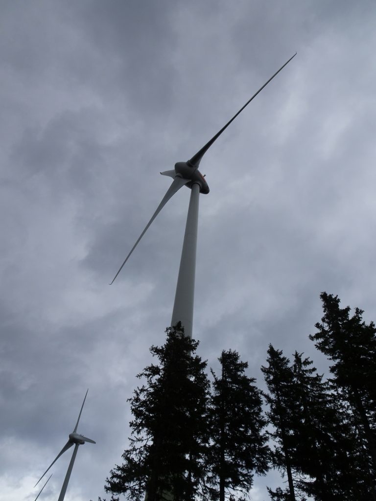 Hiking alongside the gigantic wind generators