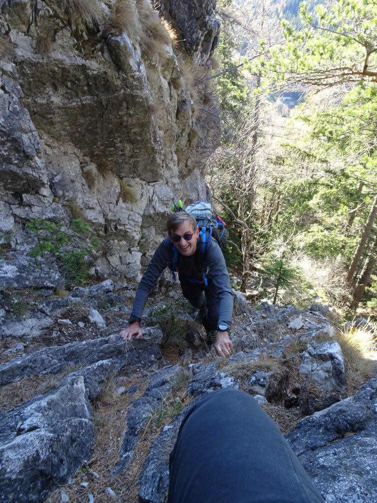 Stefan enjoys the climb at "Westgrat" climbing route