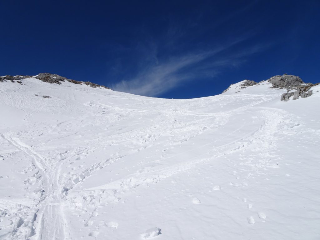 Hiking up the channel (slope) towards <i>Kleiner Ebenstein</i>