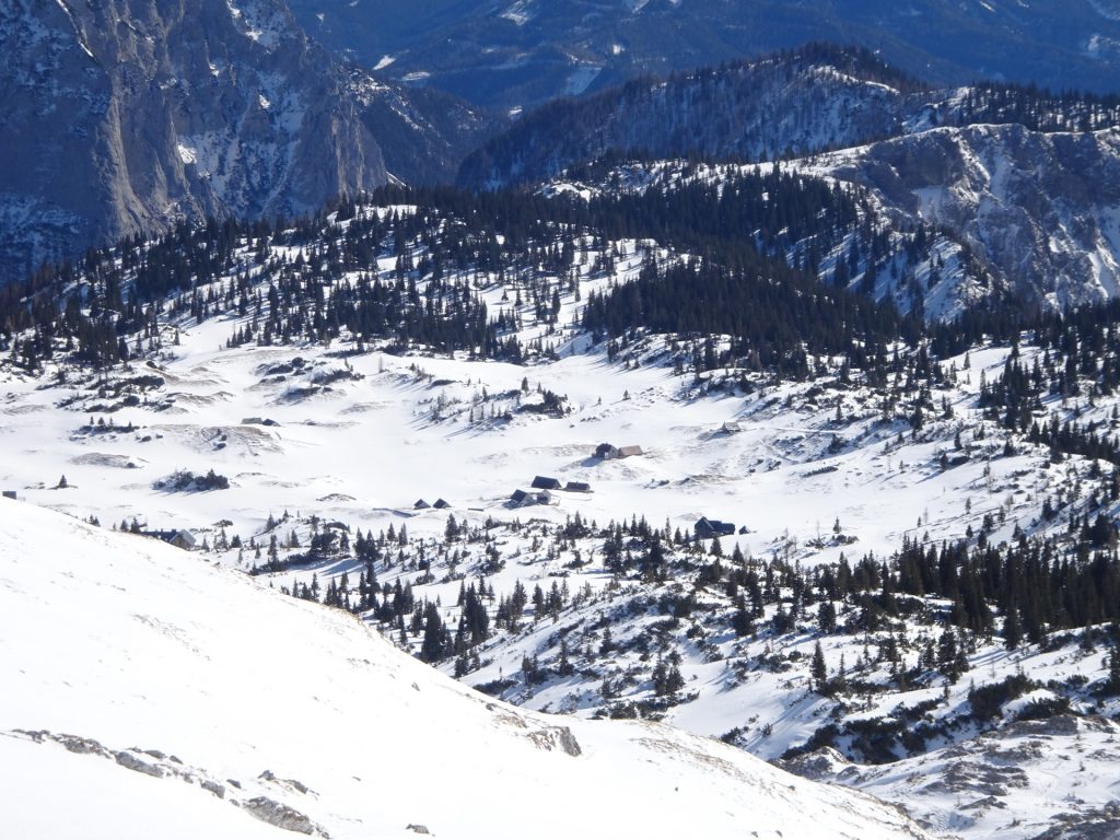 View down on <i>Sonnschienalm</i> from <i>Kleiner Ebenstein</i>