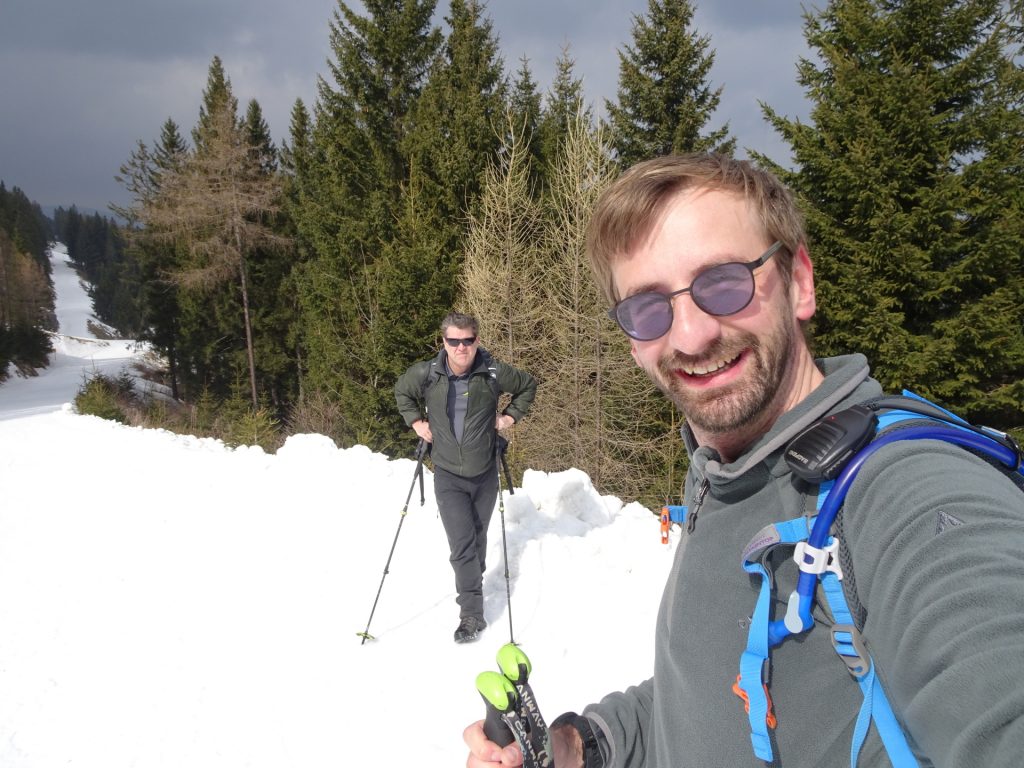 Robert and Stefan on the slope towards <i>Hallerhaus</i>