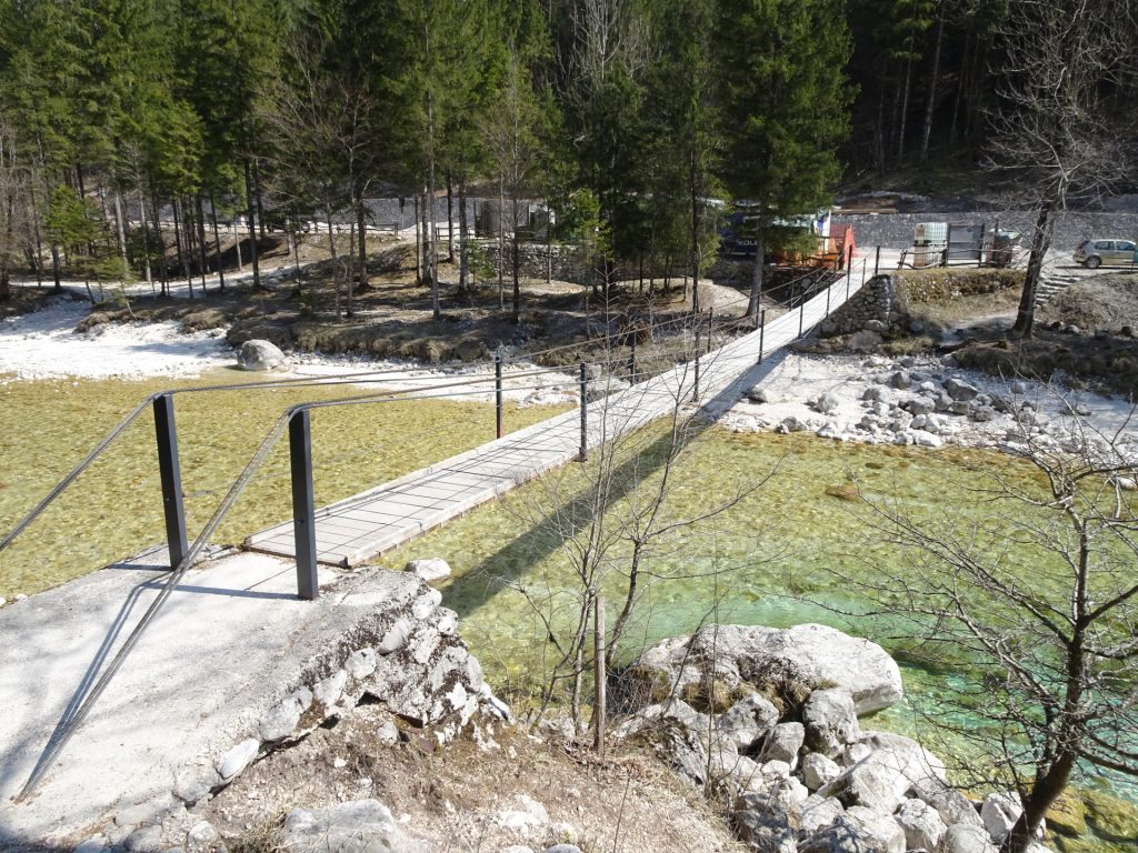 The hanging bridge of <i>Kamp Soča</i> (opposite the parking)