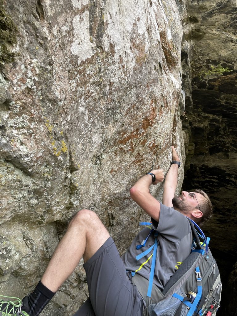 Stefan practices climbing at <i>Schusterlucke</i>