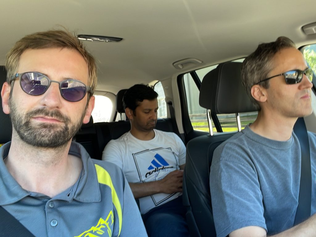Stefan, Amitabh and Bernhard in the car towards <i>Traisenbeck</i>