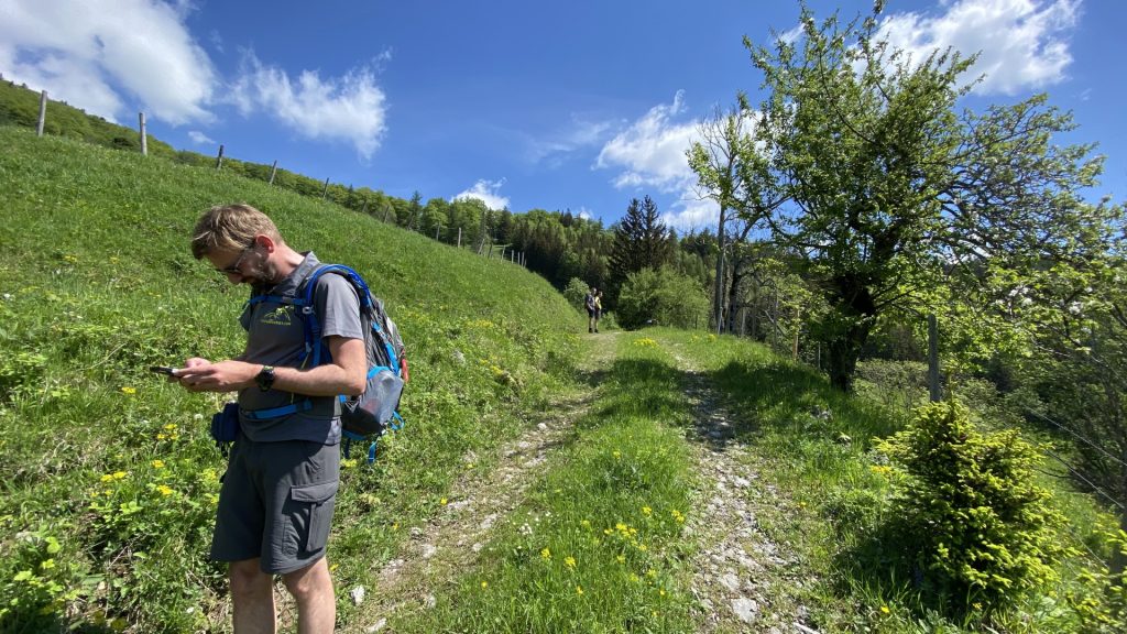 Stefan consults the GPS at <i>Zeissalm</i>